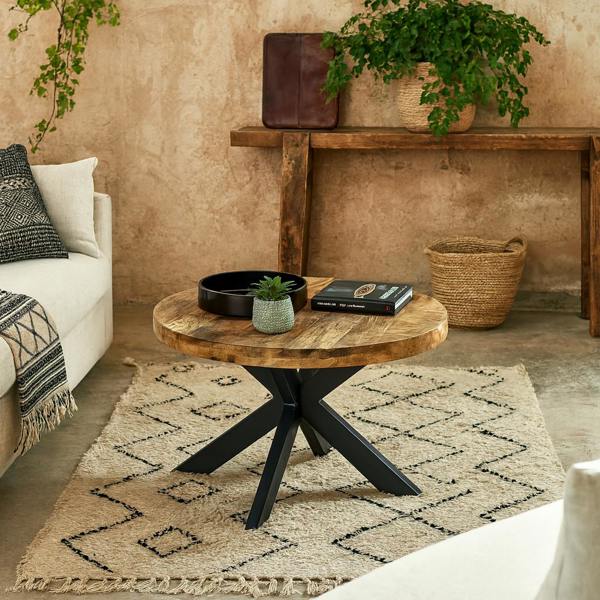 Wyld Haus London Natural Mango Wood Coffee Table with 1 Top and Industrial Metal Legs