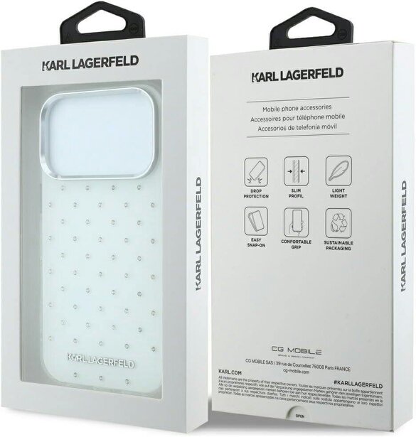 Karl Lagerfeld IML Rhinestones Allover and Electroplated Logo Case for iPhone 17/18 Pro 6.3" White - KLHCP18L6HCRDKLH