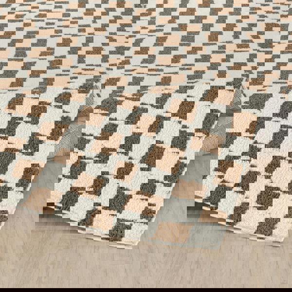 Livabliss Freud-Modern Ivory Brown High Pile Checkered Rug