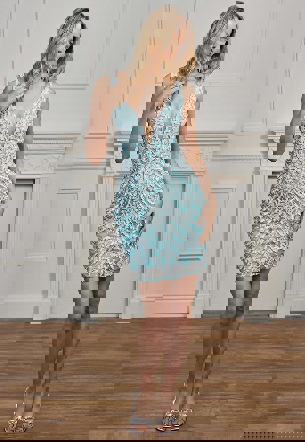 ANGELEYE Plunge Neck Sequin Embellished Mini Dress - Turquoise