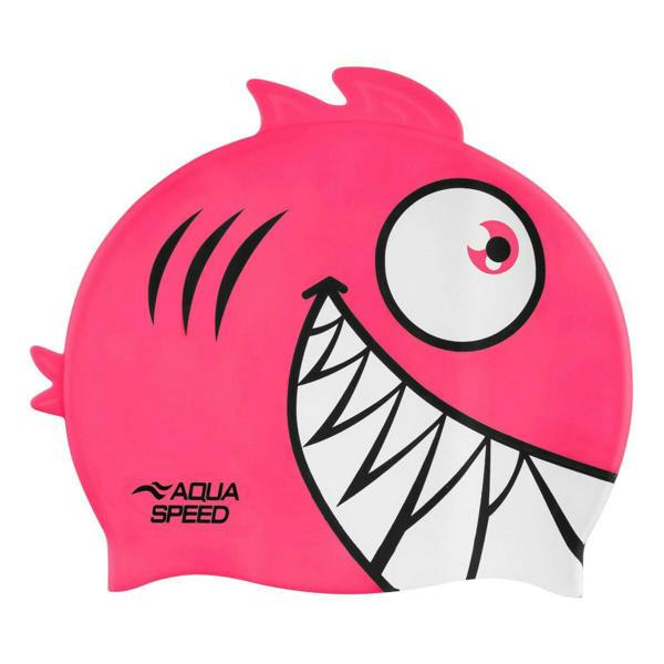 Aqua Speed Boys Girls Piranha Patterned Swimming Cap | Silicone 3D Print Easy Fit Swim Cap