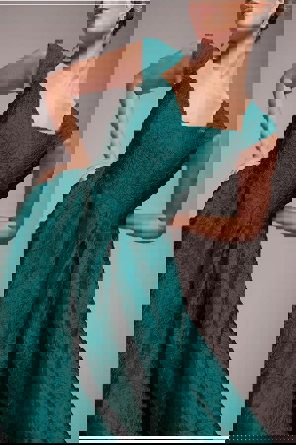 Crushed Satin Sleeveless A Line Midi Dress - Emerald Green DR4551