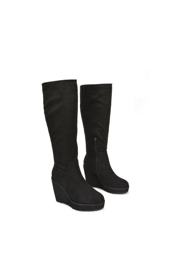 XY LONDON Knee High Wedge Heel Boots With Platforms