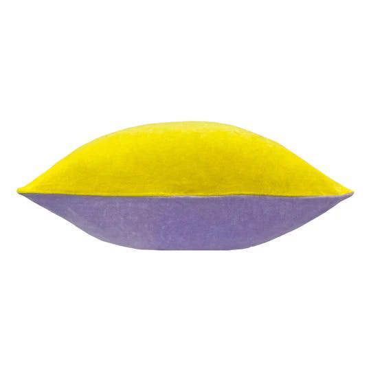 Furn Tanda Velvet Square Cushion Cover - Lemon Yellow/Lilac - 