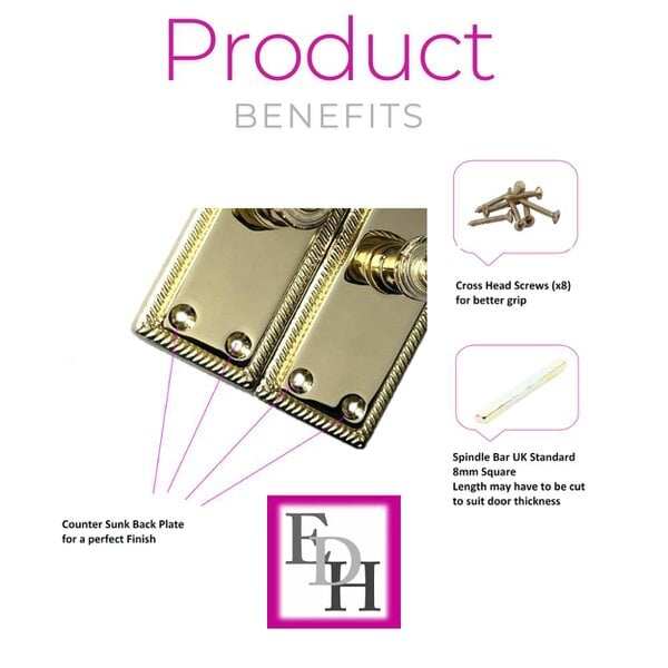EDH Door Hardware Georgian Style Scroll Brass Finish Door Handles,Internal Door handles,Tubular.