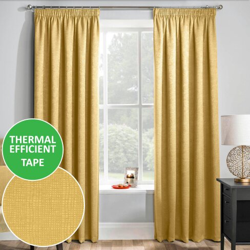 Enhanced Living Matrix Plain Thermal Room Darkening Energy Saving Tape Top Curtains For Living Rooms & Bedrooms - Ochre