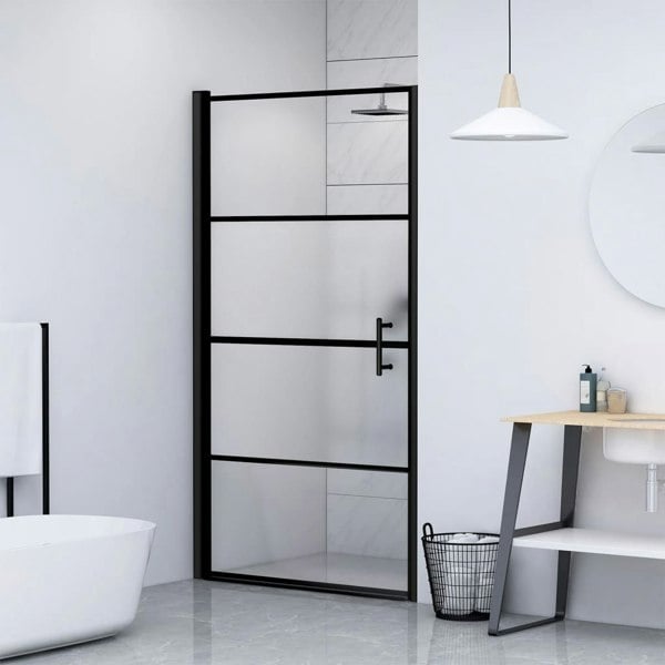 Berkfield Shower Door 81x195 cm Half Frosted Tempered Glass Black