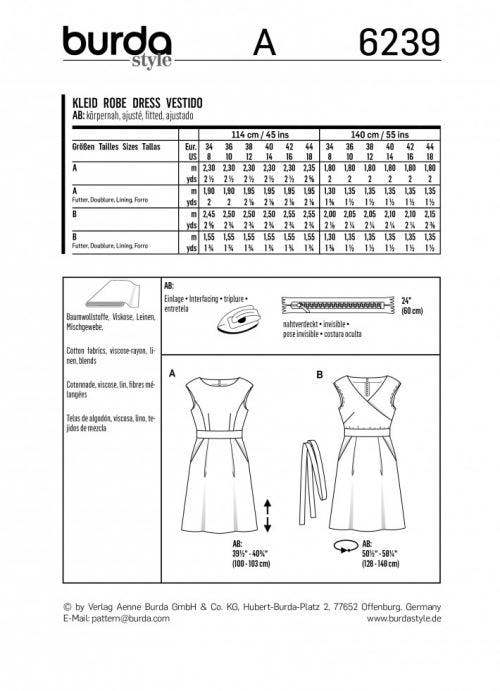 Burda Sewing Pattern 6239 Dresses For Women, Sizes 8-18 - Intermediate