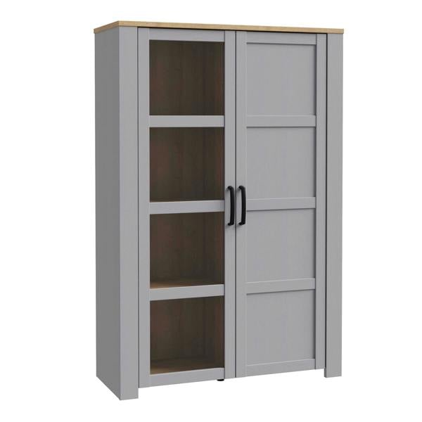 Wyld Haus Bramblecroft Grey and Natural Oak Wood Display Cabinet 2 Door