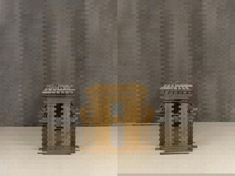 Yews Rounded Space-Saving Picnic Table and Benches Set – Rustic Finish Wooden Outdoor Dining Set for Gardens and Patios
