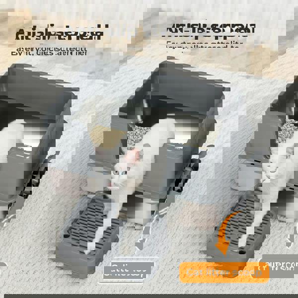 Skylos Stainless Steel Cat Litter Box High Sided Litter Tray with Scoop Pedal