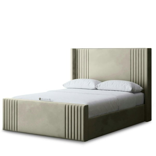 DS Living Elara Divan Bed with Winged Panel Headboard - Beige - Double / 4ft6