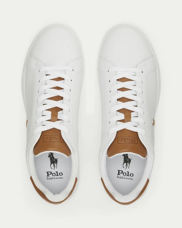Ralph Lauren Heritage Court II Mens Leather Sneaker - White/Tan