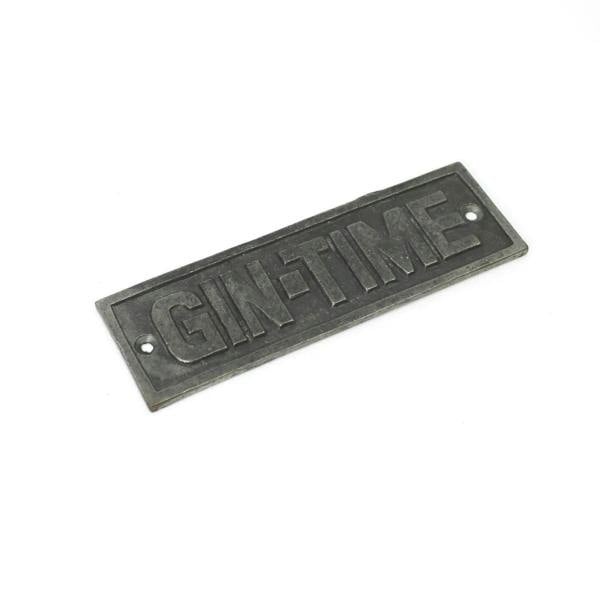 Antique Cast Iron Gin Time Door Sign/Plaque - 152mm