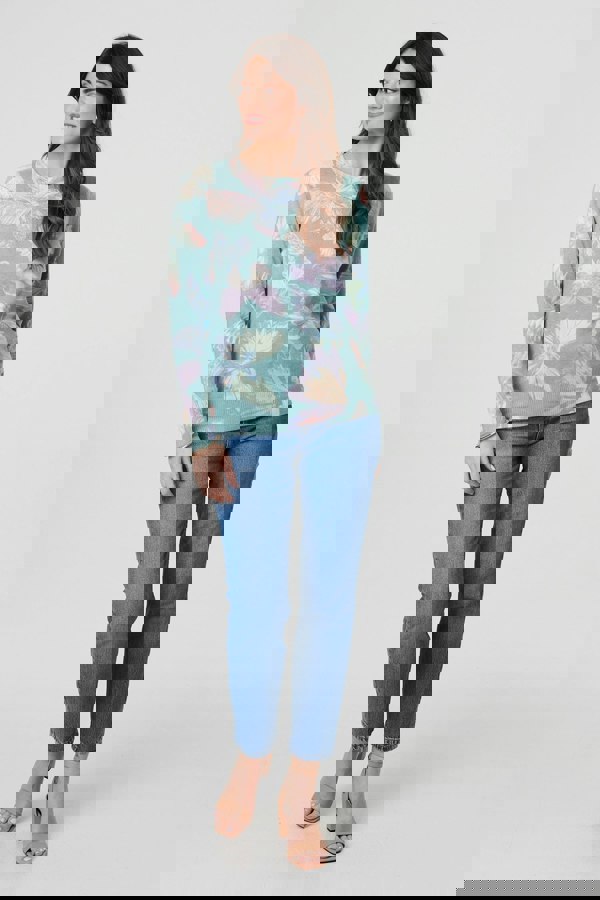 Green | Butterfly Print Diamante Detail Knit Top
