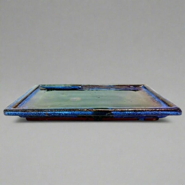 30cm Glazed Bonsai Pot Drip Tray | Rectangle | Blue - Yorkshire Bonsai