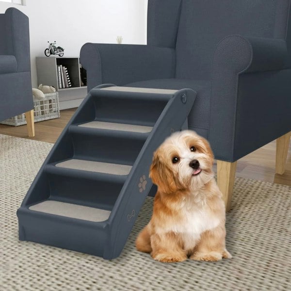 Berkfield Folding 4-Step Dog Stairs Dark Grey