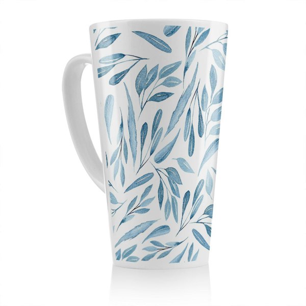 Benjamin Tate Design Watercolour Blue Branches With Leaves Latte Mug
