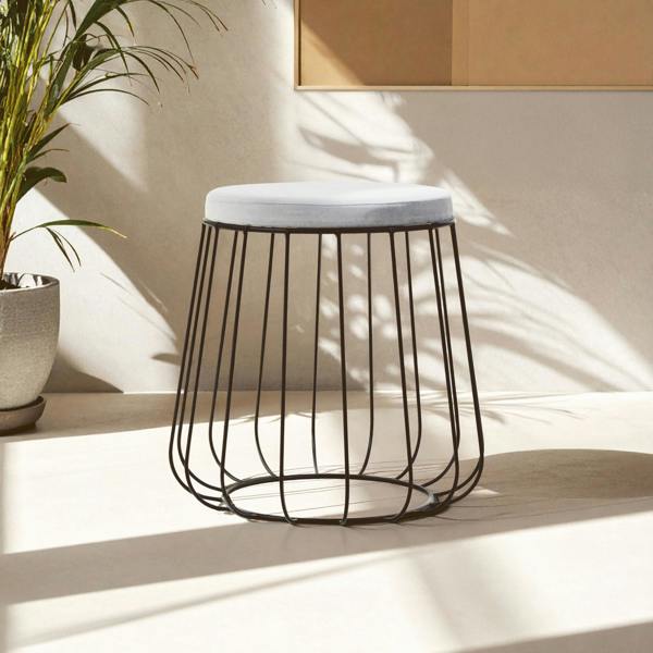 Interiors by Premier Hayes Grey Velvet  Stool with Black Frame