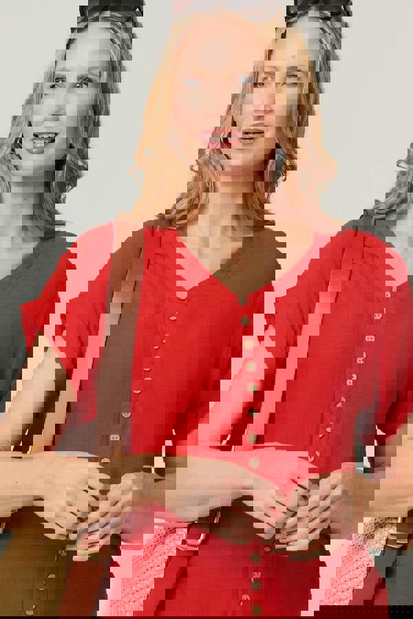 Red | Relaxed Layered Short Sleeve Shirt