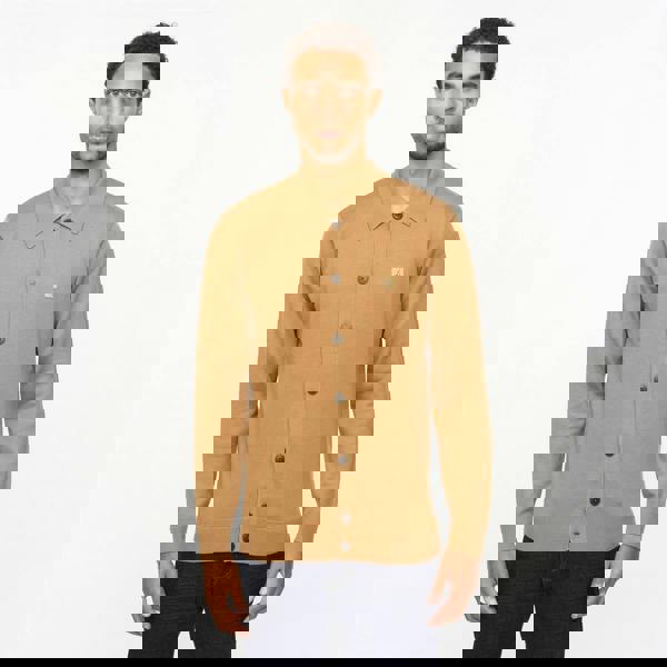 Gabicci V55GK16 Mens Azima Long Sleeve Plain Knitted Button-Thru Polo Gabicci Vintage - NUTMEG