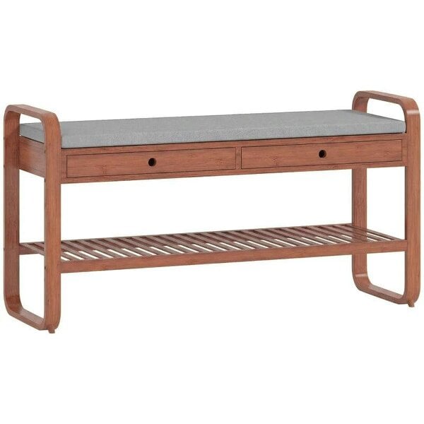 Shoe Bench with 2 Drawers Cushioned Seat Shoe Storage Bench for Hallway 105 cm Dark Brown and Grey