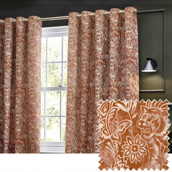 Wylder Chenille Bengal Tiger Eyelet Curtains - Amber