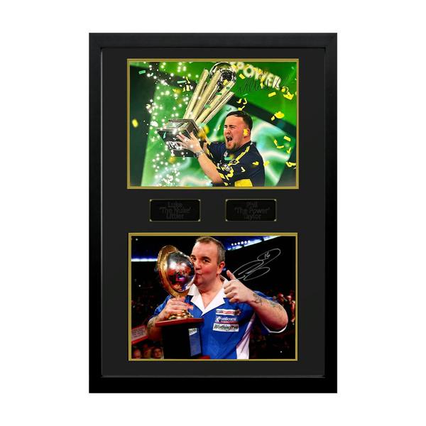 Luke Littler & Phil Taylor Signed World Champion Images Premium Frame