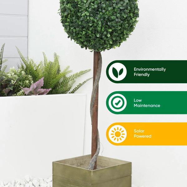 Gardenwize Solar Faux Plant – Bay Ball Tree in Pot with 100 LED Lights