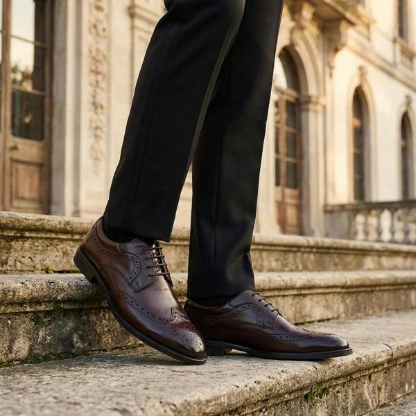 Paul Andrew Cambridge - Men's Dark Brown Wingtip Brogue Derby Shoes