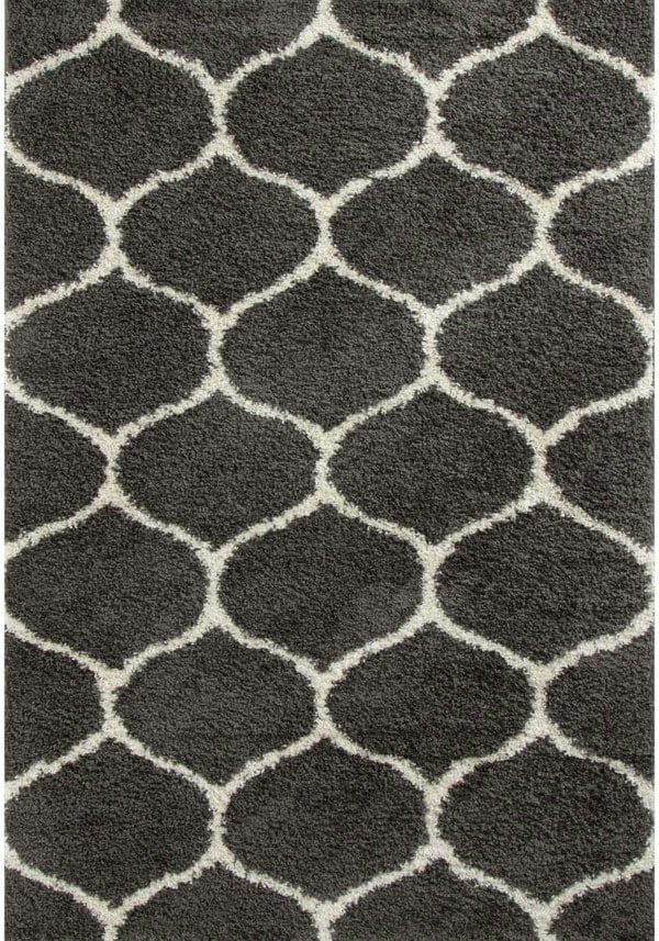 Trellis Design Thick Shaggy Area Rugs Dark Grey