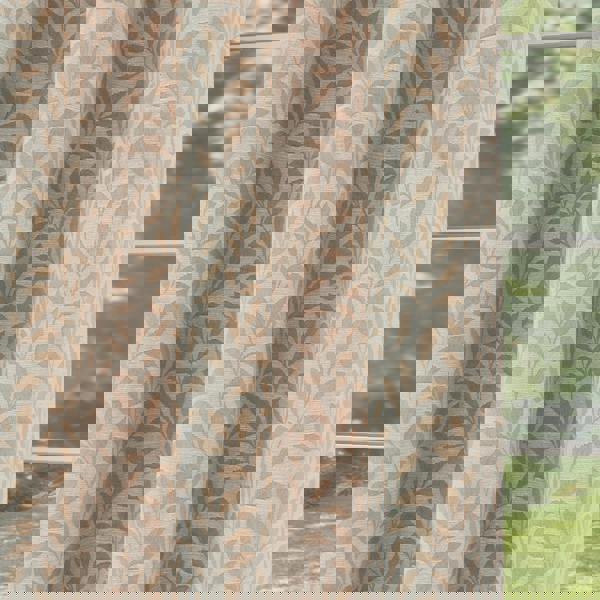 Enhanced Living Natural 100% Blackout Jacquard Leaf Curtains - Thermal/Energy Saving Pair with Eyelets For Living Room & Bedrooms