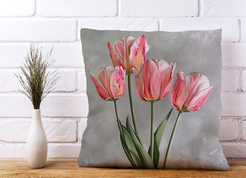 Warren Reed Painted Pink Tulips Cushions