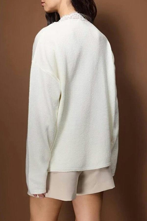 WOVCOR Soft Textured V-Neck Lace Knit Sweater