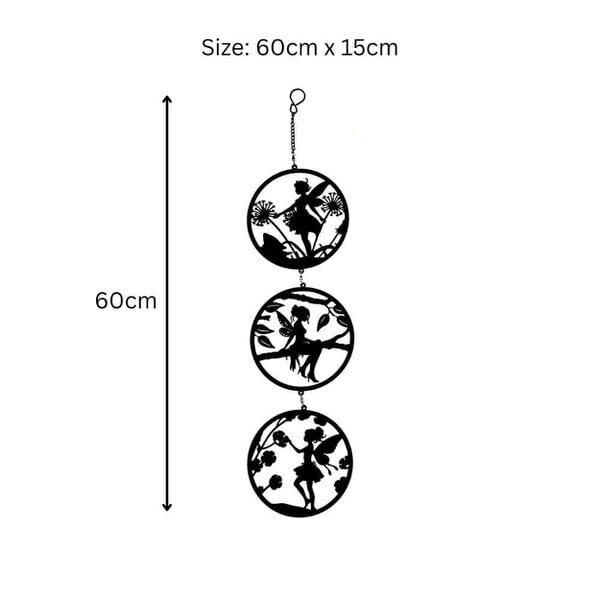 EDH Door Hardware Black Fairy Silhouette Hanging Trio Spinner– 60cm x 15cm | 3-Tier Kinetic Wind Spinner for Garden & Home