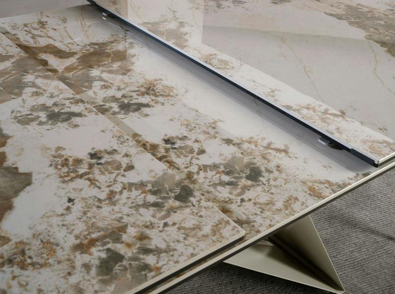 Angel Cerdá Rectangular extending dining table in porcelain marble and taupe grey steel 1114