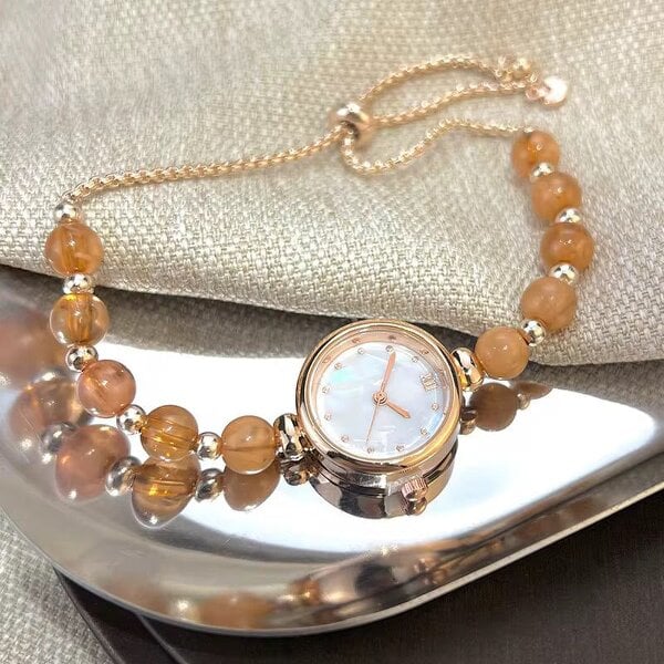 The Colourful Aura Elegant Rose Gold Beaded Dial Bracelet Watch - Gold - Gold