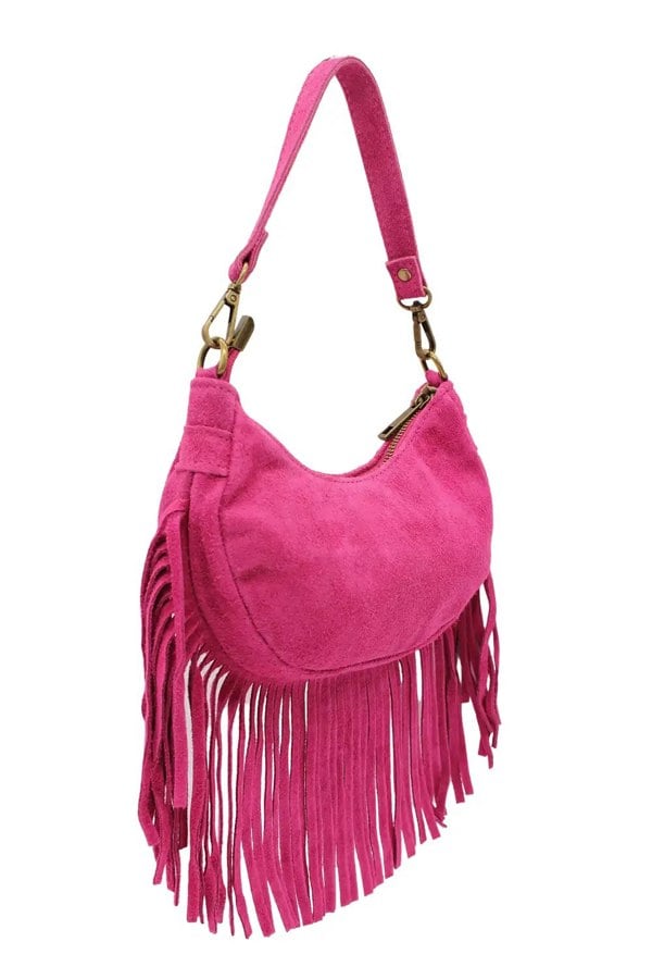 Kitise Small Genuine Italian Suede Fringed Crossbody Shoulder Bag