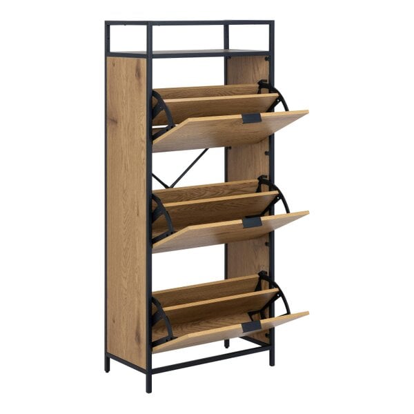 Wyld Haus Taipei Black and Oak Wood 3 Drawer Shoe Cabinet