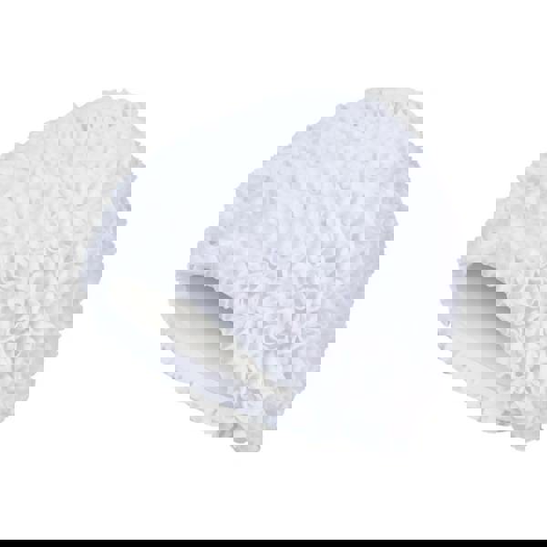 White Fashy Frill fabric swim cap with plush texture and adjustable strap