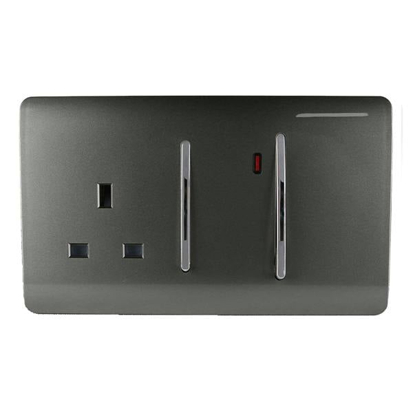 Trendi Switch 45 Amp Cooker Switch & 13 Amp Plug Socket with Neon in Charcoal Grey