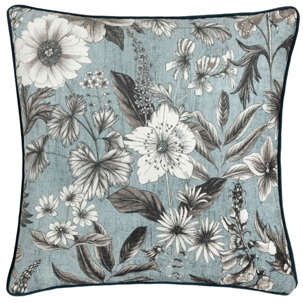 Wylder Harlington Botany Piped Velvet Floral Cushion Cover - Petrol