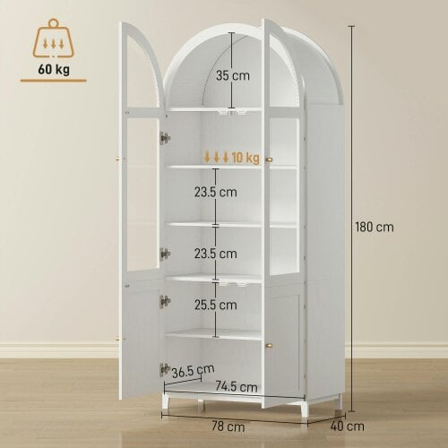HOMCOM 180cm Tall Kitchen Cupboard, Storage Cabinet, Acrylic Doors, White