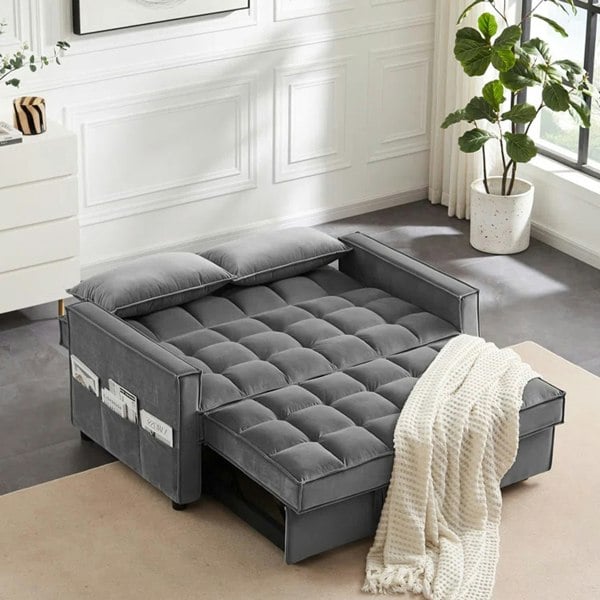 Madrid Velvet 2 Seater Pullout Sofa Bed in Grey