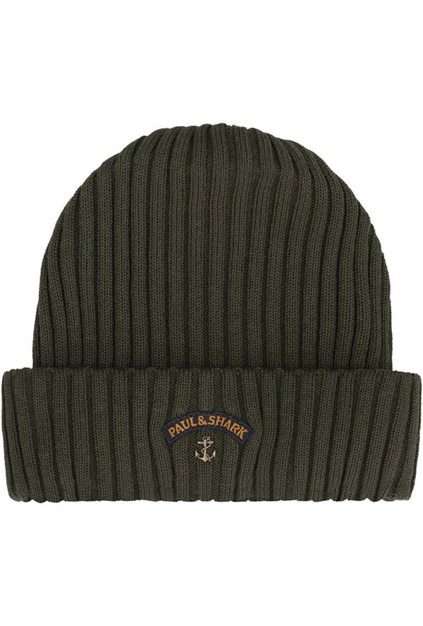 Paul & Shark Men's Ribbed Wool Beanie with Anchor Badge