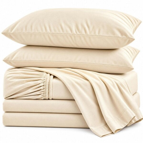 Night Zone Flannelette Sheet Set – 100% Brushed Cotton Fitted, Flat Sheet & Pillowcases - Cream