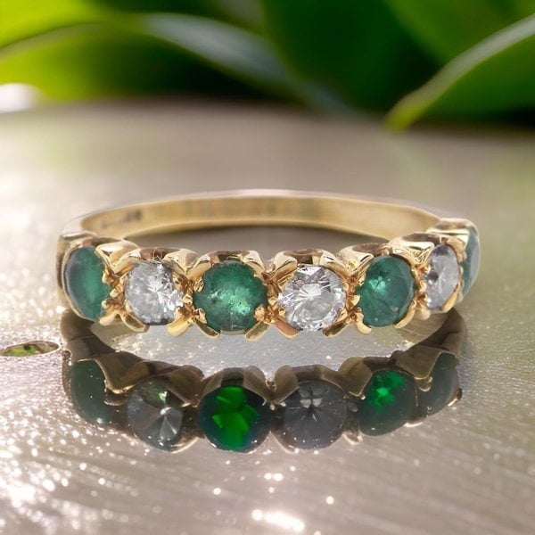 Vintage Tom A half hoop Emerald and Diamond ring