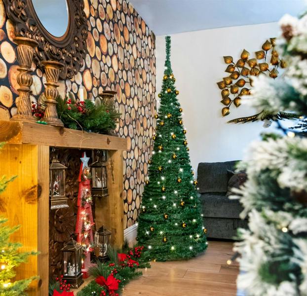 4ft to 6ft Pre-Lit Pop Up Christmas Tree with Warm White LEDs and Gold Baubles image 8