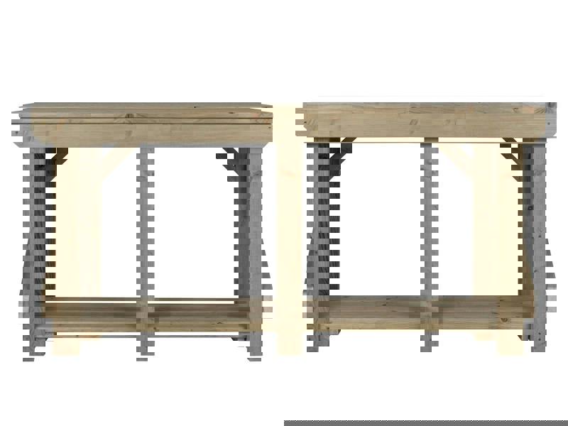 Indoor/Outdoor Pressure-Treated Single Shelf Workbench, a robust and versatile solution for all your workspace needs. Handcrafted in the UK, this workbench is constructed from high-quality, pressure-treated timber, ensuring durability and resistance to the elements, making it suitable for both indoor and outdoor use.