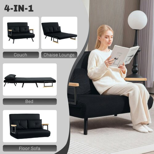 Wyld Haus Tarico Black 4 In One Convertible Double Sofa Bed With Cushions
